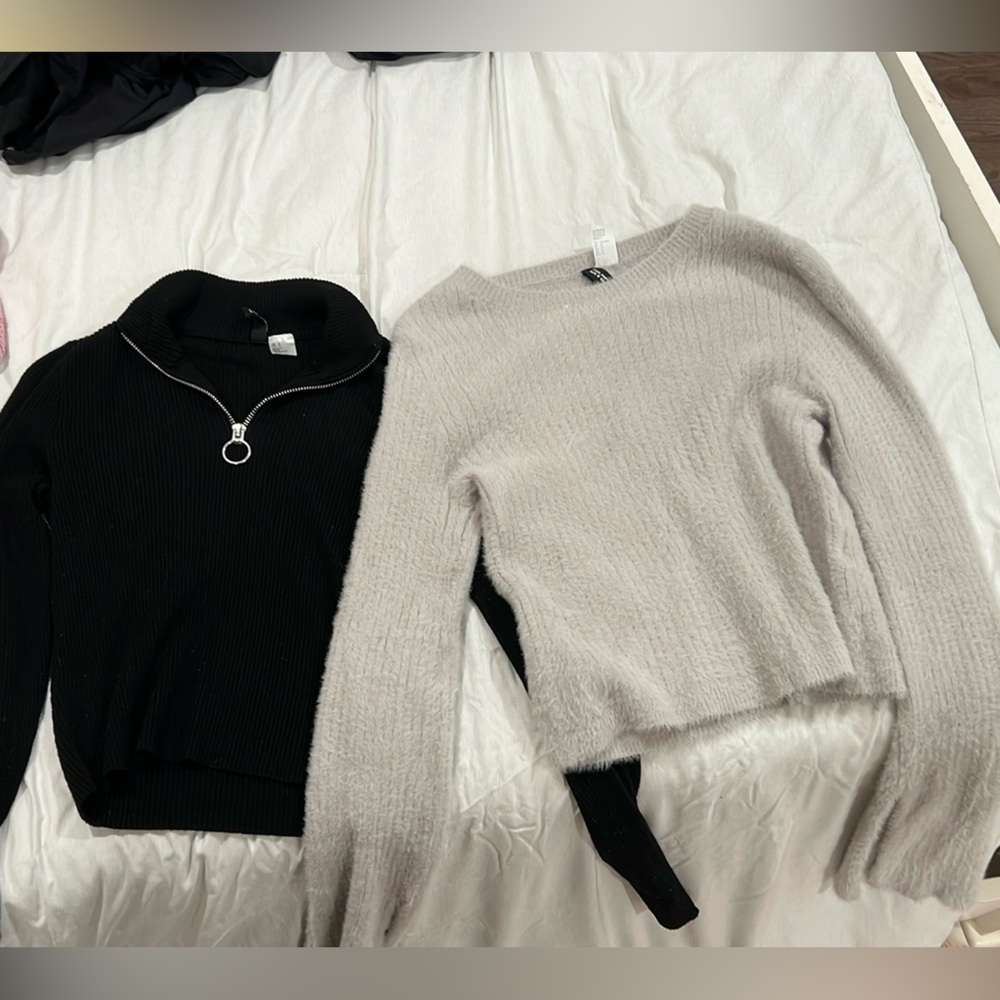 2 tops bundle Black top is size S and fuzzy top is size M